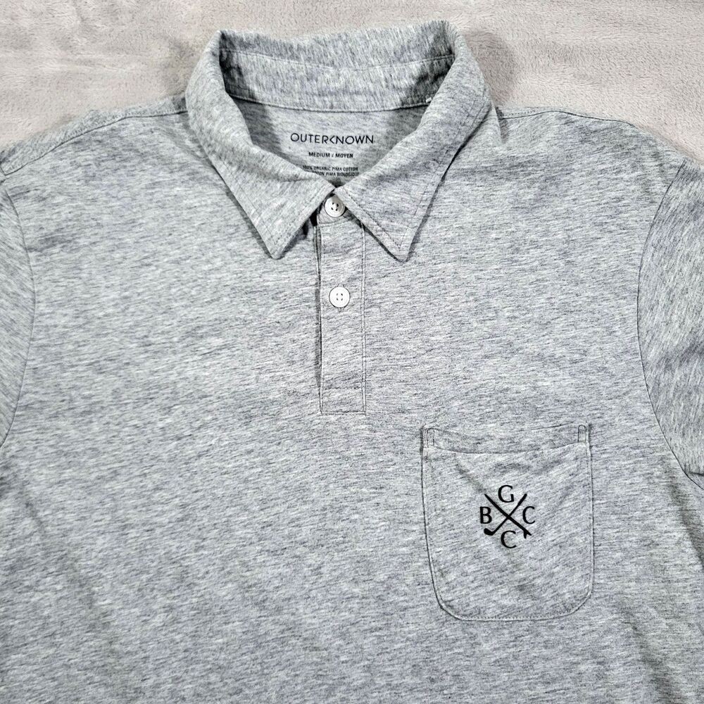 Outerknown Sojourn Polo Shirt Mens Medium Gray Organic Cotton Pocket Golf BCGC